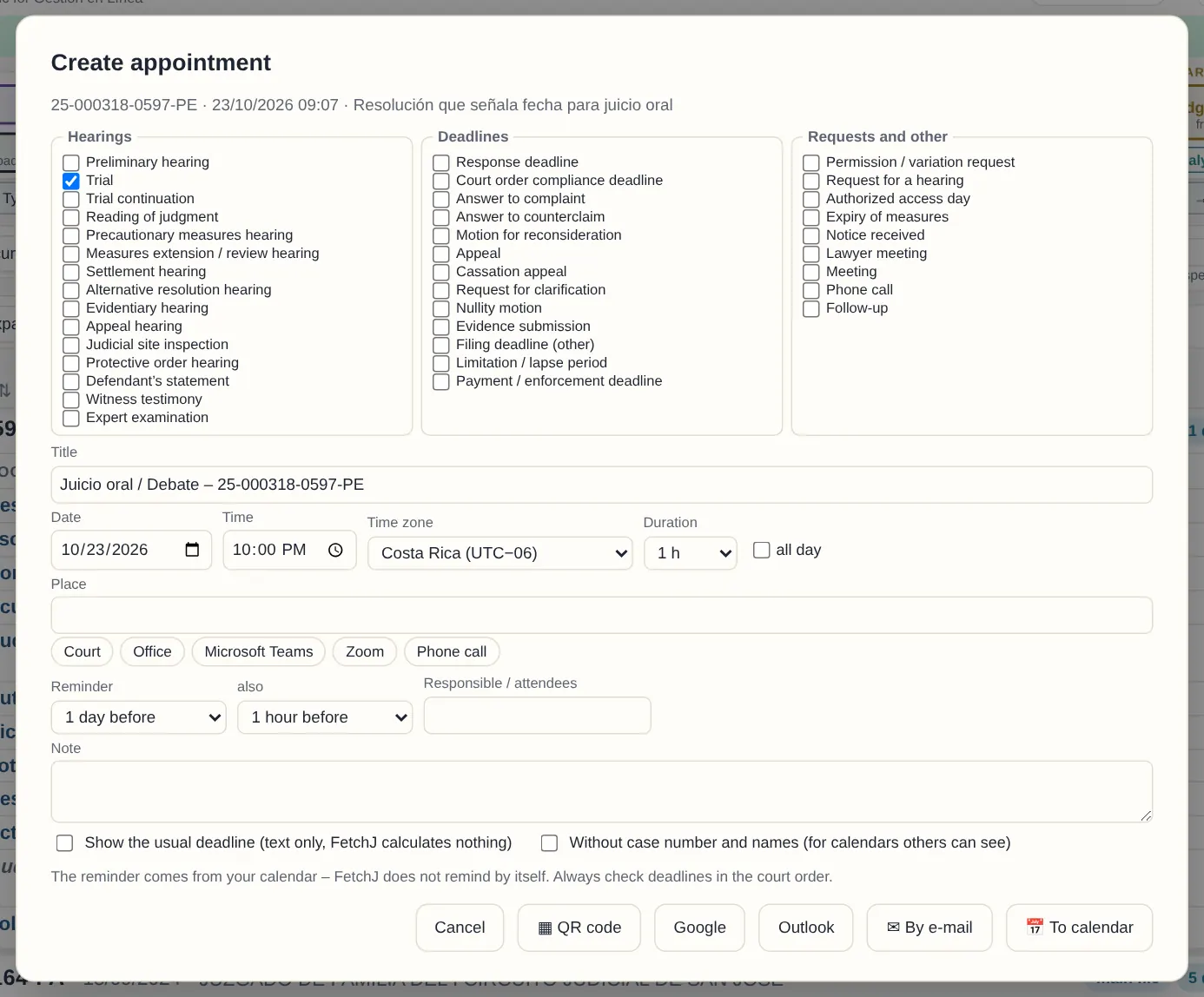 Appointments in your own calendar